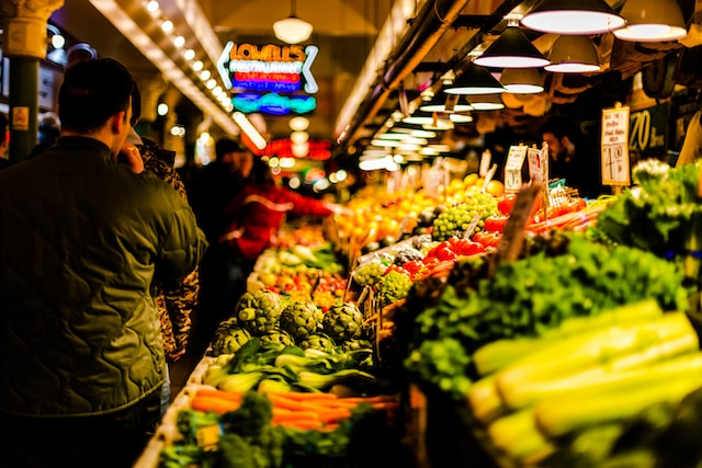 A large variety of groceries in form of vegetables